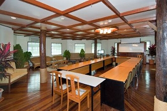 Meeting room set up with conference tables